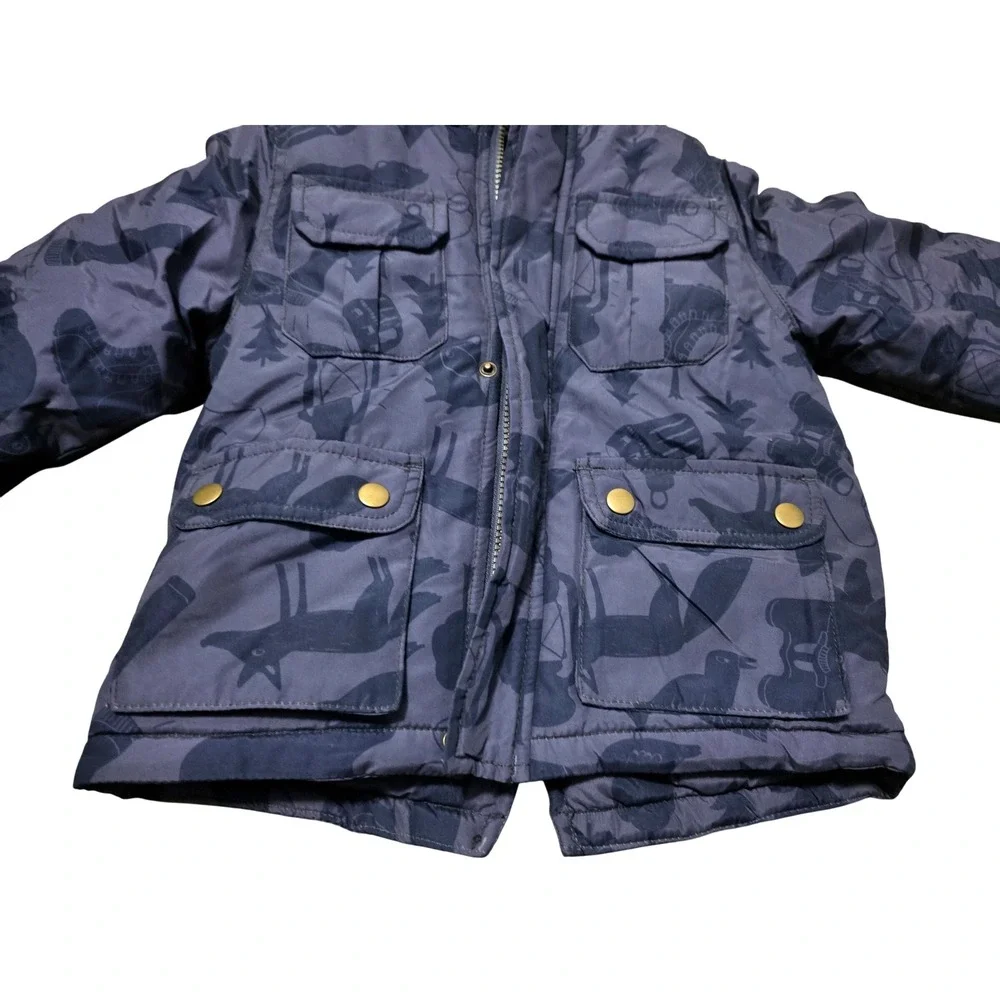 Carters‎ Kids Blue Camo Woodland Animal Print Hooded Winter Jacket 3T